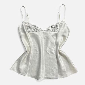 VTG 90s Victoria's Secret White Crushed Texture Lace Trim Coquette Cami Top M